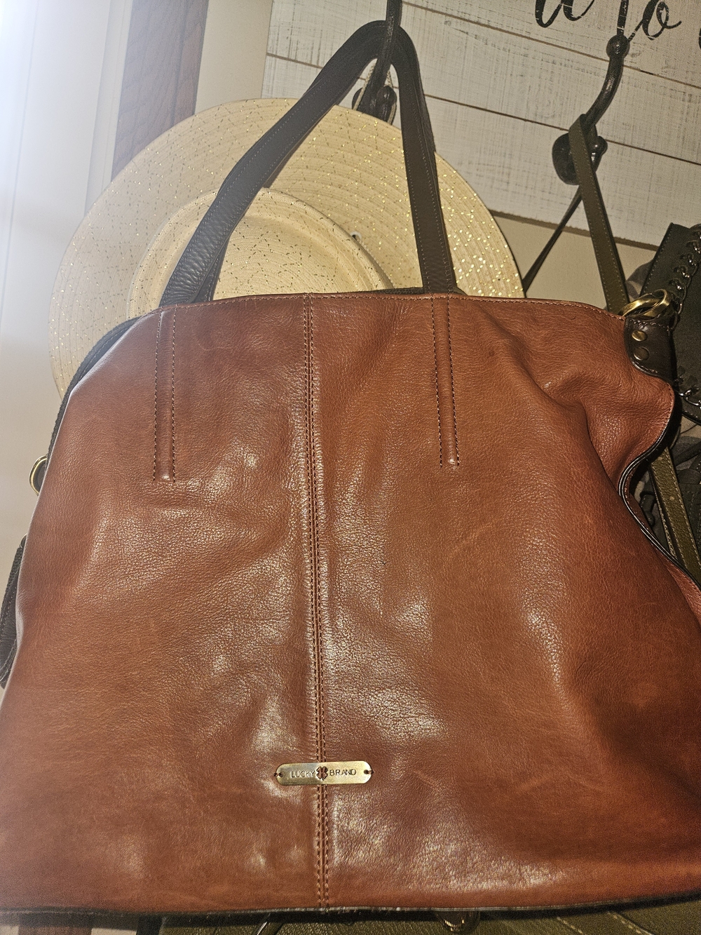 Lucky Brand Rust Leather Shoulder Bag with Brass Logo - Picture 10 of 10